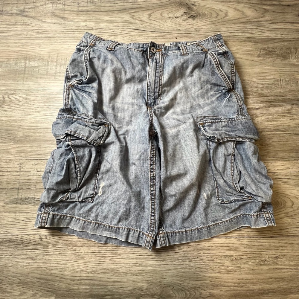 Old Navy Cargo Shorts Mens 32 Blue Denim Light Wash Relaxed Fit Y2K Utility
